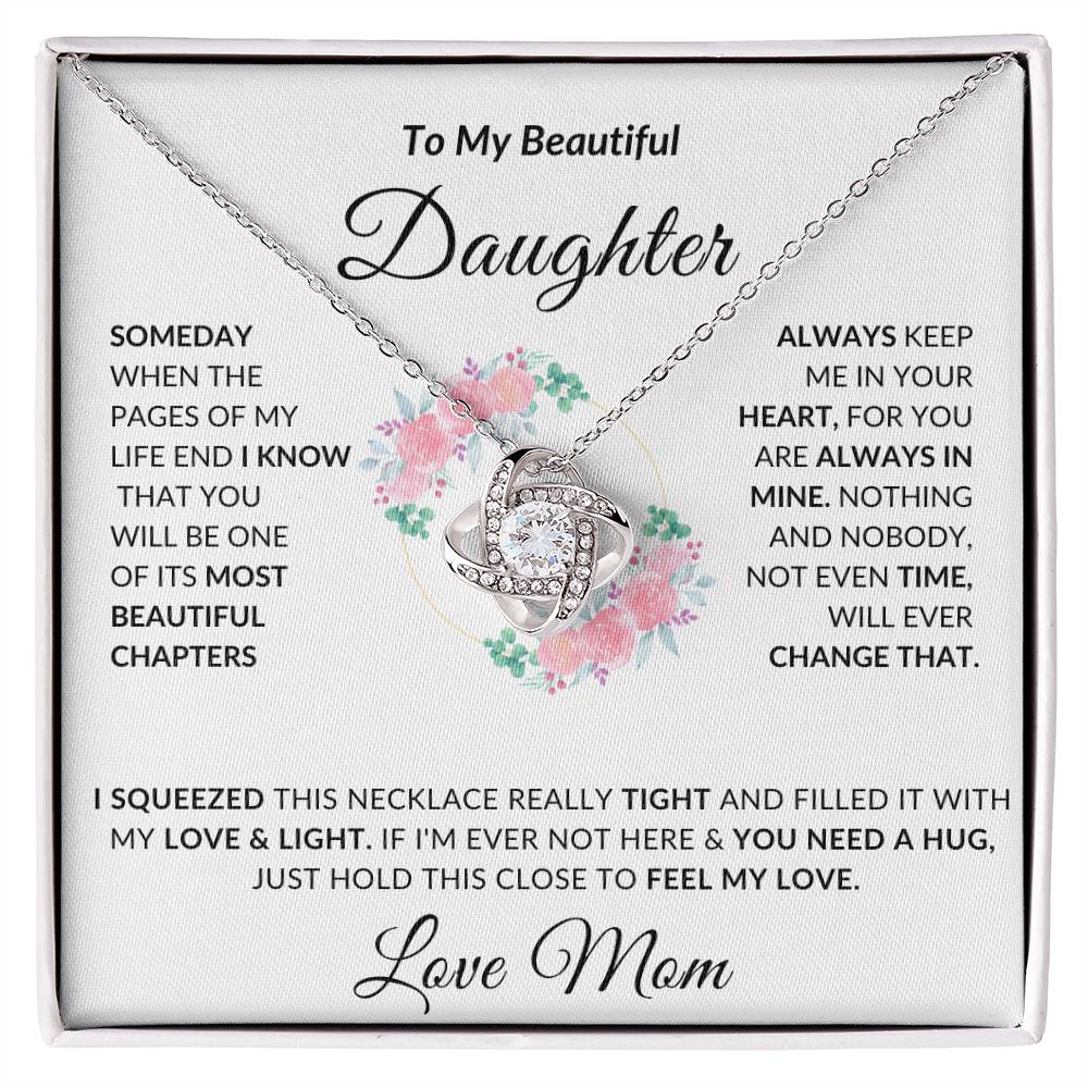 To My Beautiful Daughter Necklace from Mom | Special Gift for Daughter from Mom, Love Knot Necklace