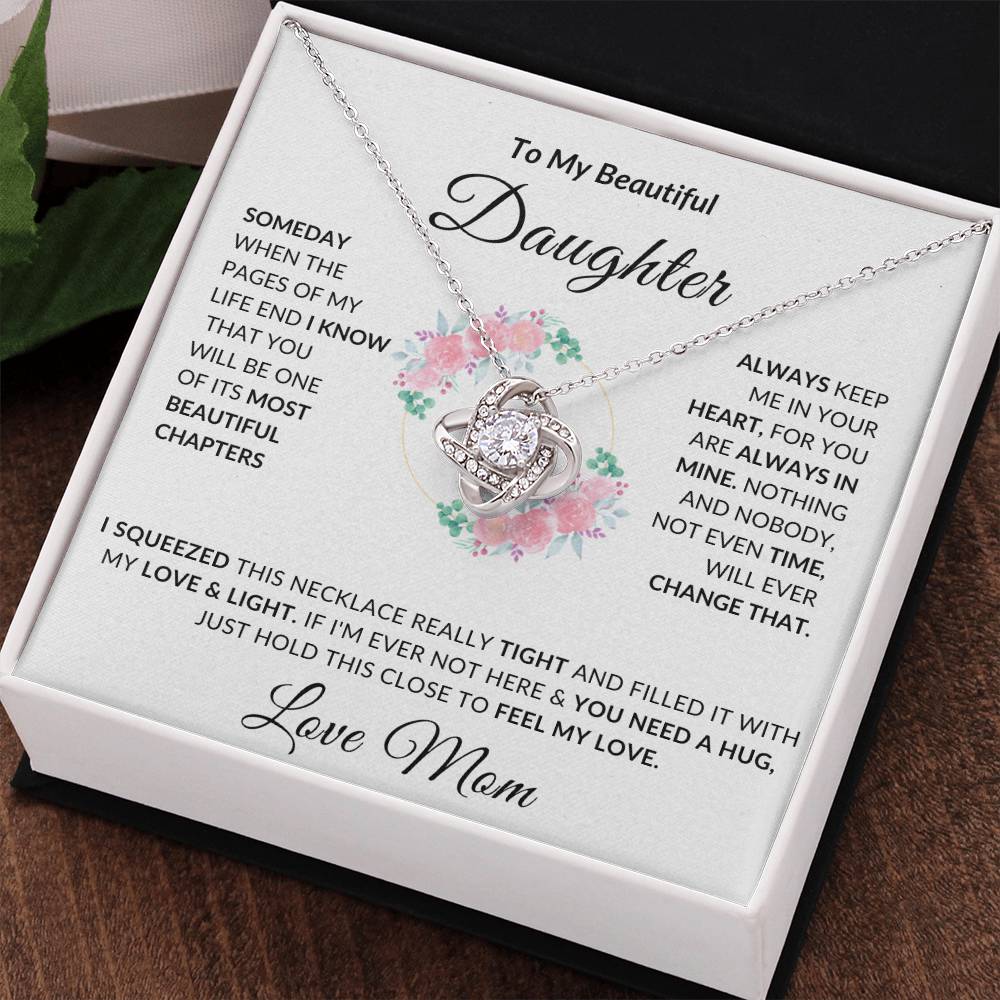 To My Beautiful Daughter Necklace from Mom | Special Gift for Daughter from Mom, Love Knot Necklace