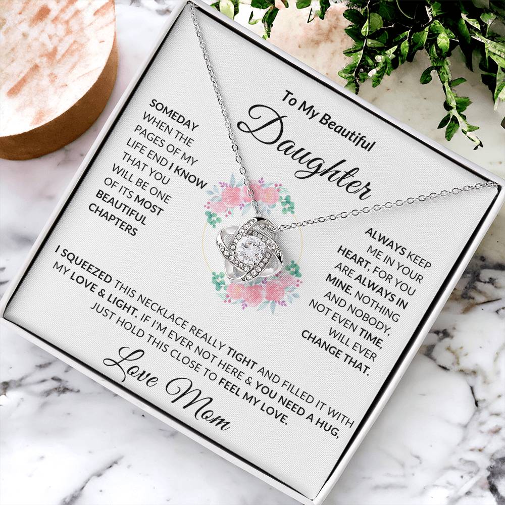 To My Beautiful Daughter Necklace from Mom | Special Gift for Daughter from Mom, Love Knot Necklace