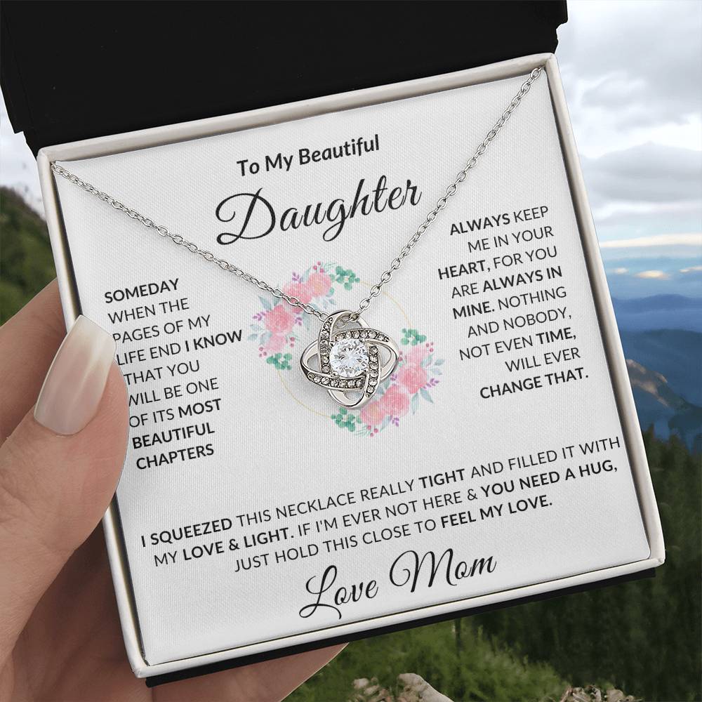 To My Beautiful Daughter Necklace from Mom | Special Gift for Daughter from Mom, Love Knot Necklace