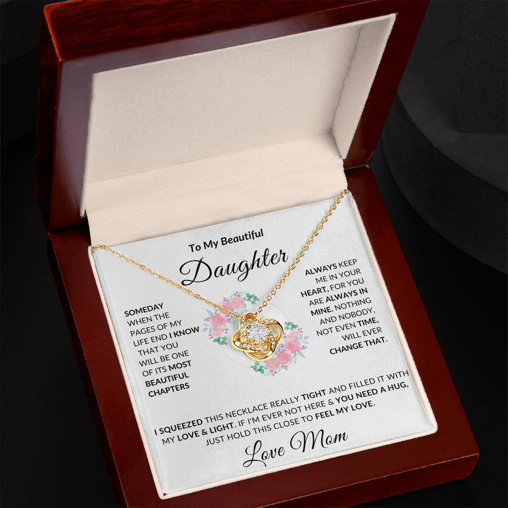 To My Beautiful Daughter Necklace from Mom | Special Gift for Daughter from Mom, Love Knot Necklace
