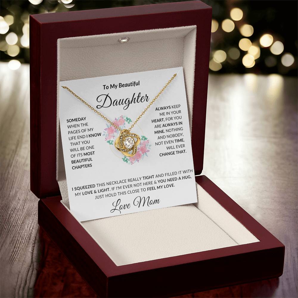 To My Beautiful Daughter Necklace from Mom | Special Gift for Daughter from Mom, Love Knot Necklace