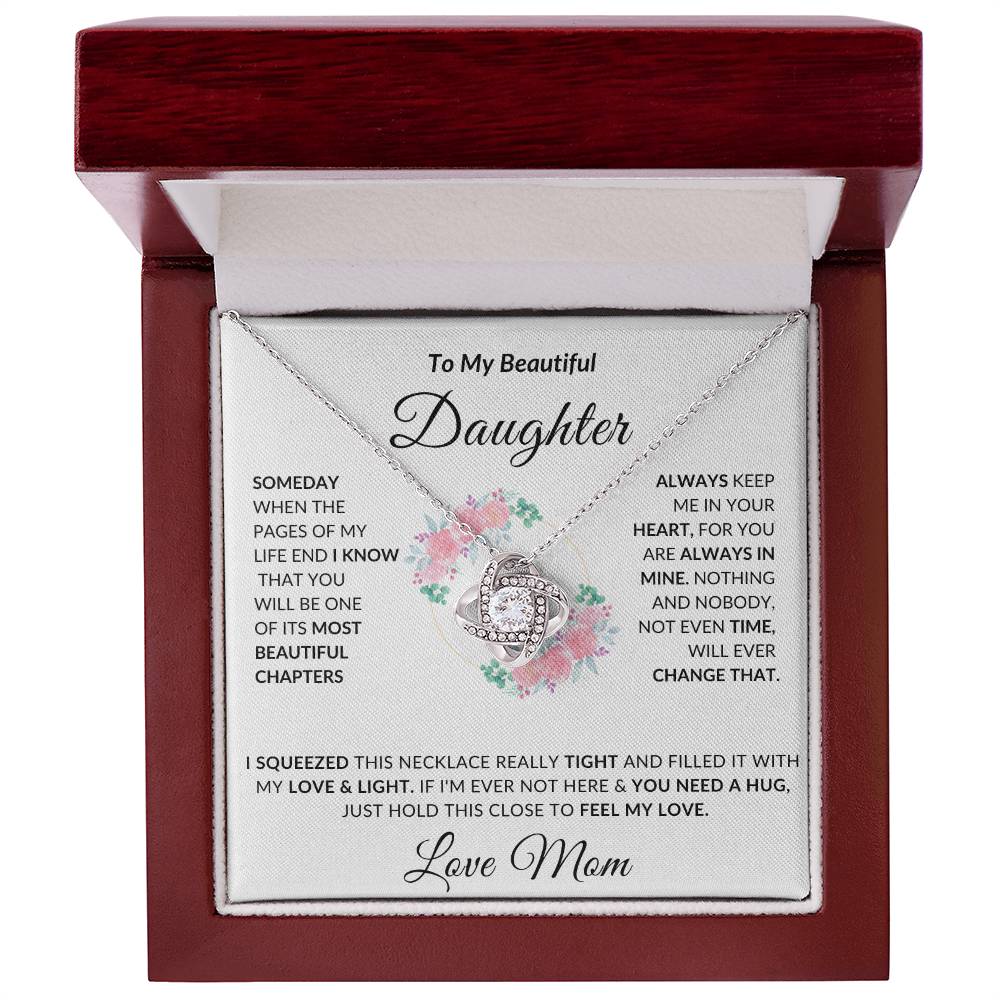 To My Beautiful Daughter Necklace from Mom | Special Gift for Daughter from Mom, Love Knot Necklace