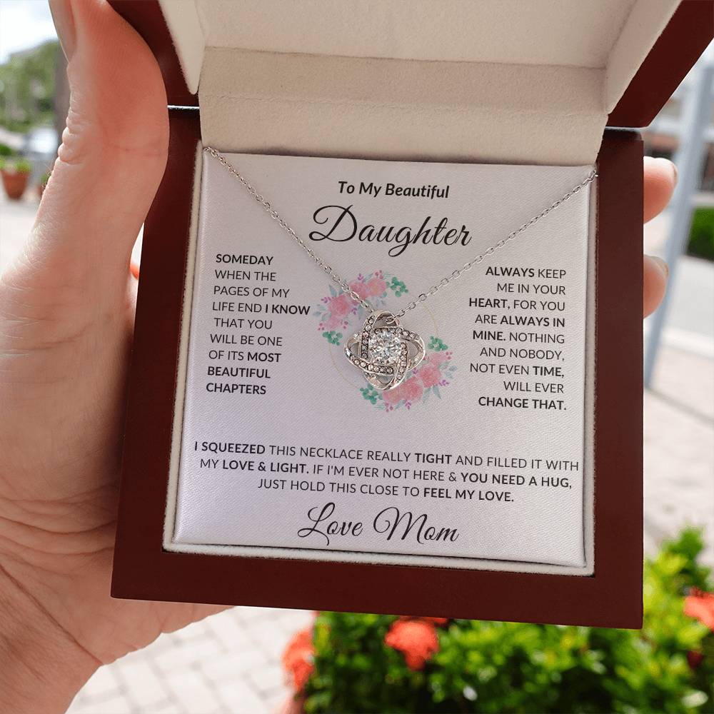 To My Beautiful Daughter Necklace from Mom | Special Gift for Daughter from Mom, Love Knot Necklace