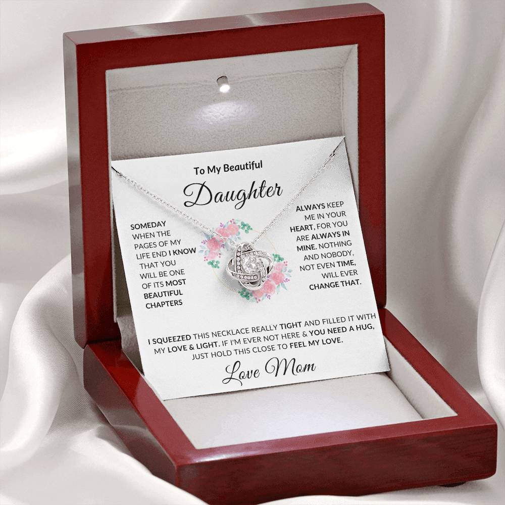 To My Beautiful Daughter Necklace from Mom | Special Gift for Daughter from Mom, Love Knot Necklace