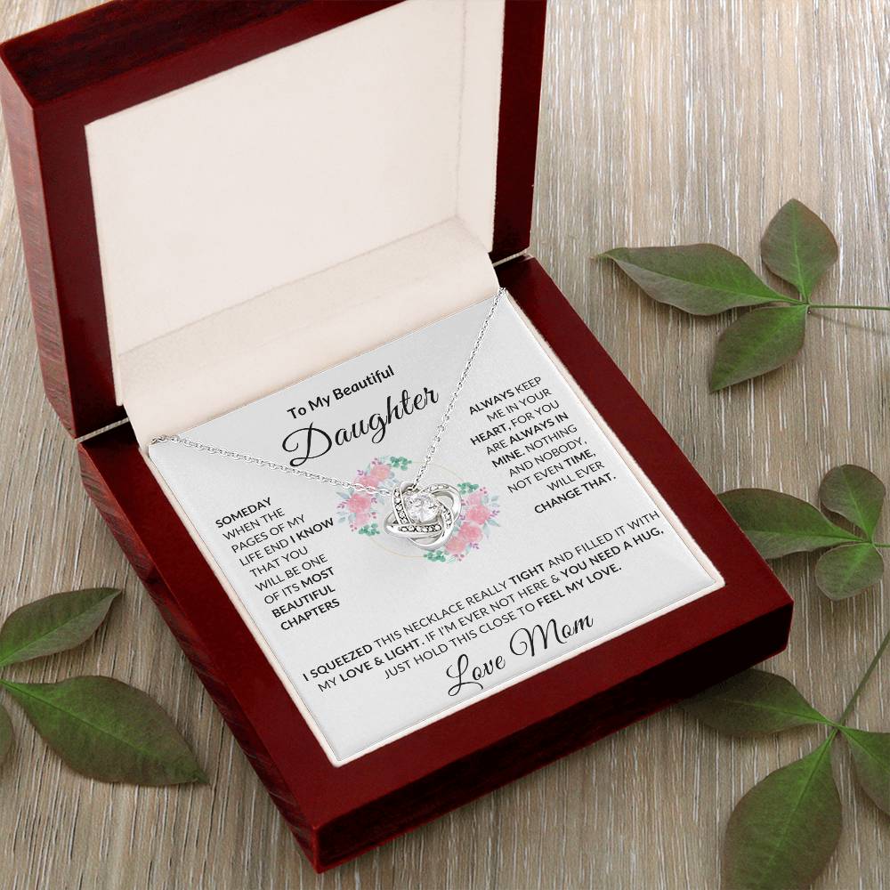To My Beautiful Daughter Necklace from Mom | Special Gift for Daughter from Mom, Love Knot Necklace