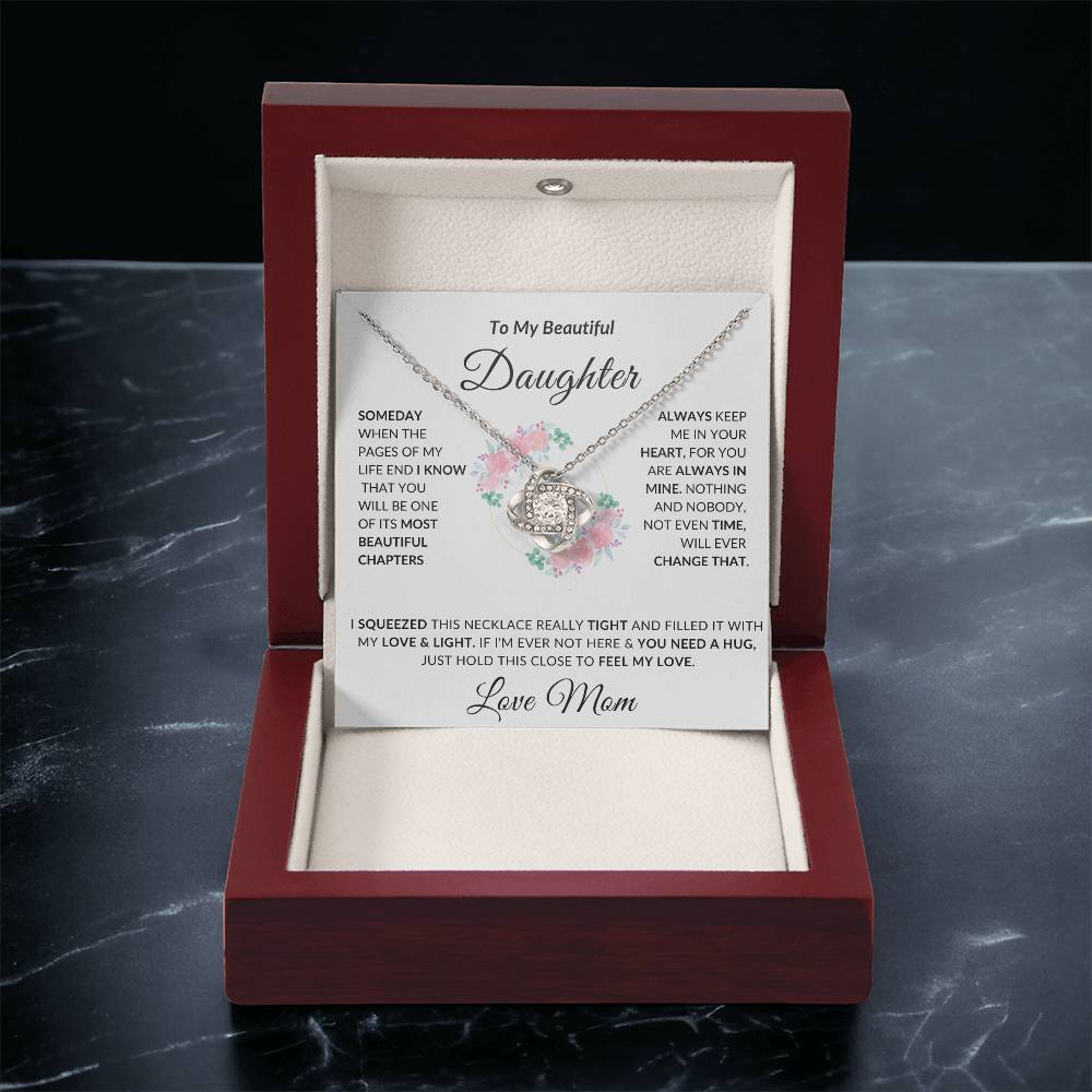 To My Beautiful Daughter Necklace from Mom | Special Gift for Daughter from Mom, Love Knot Necklace