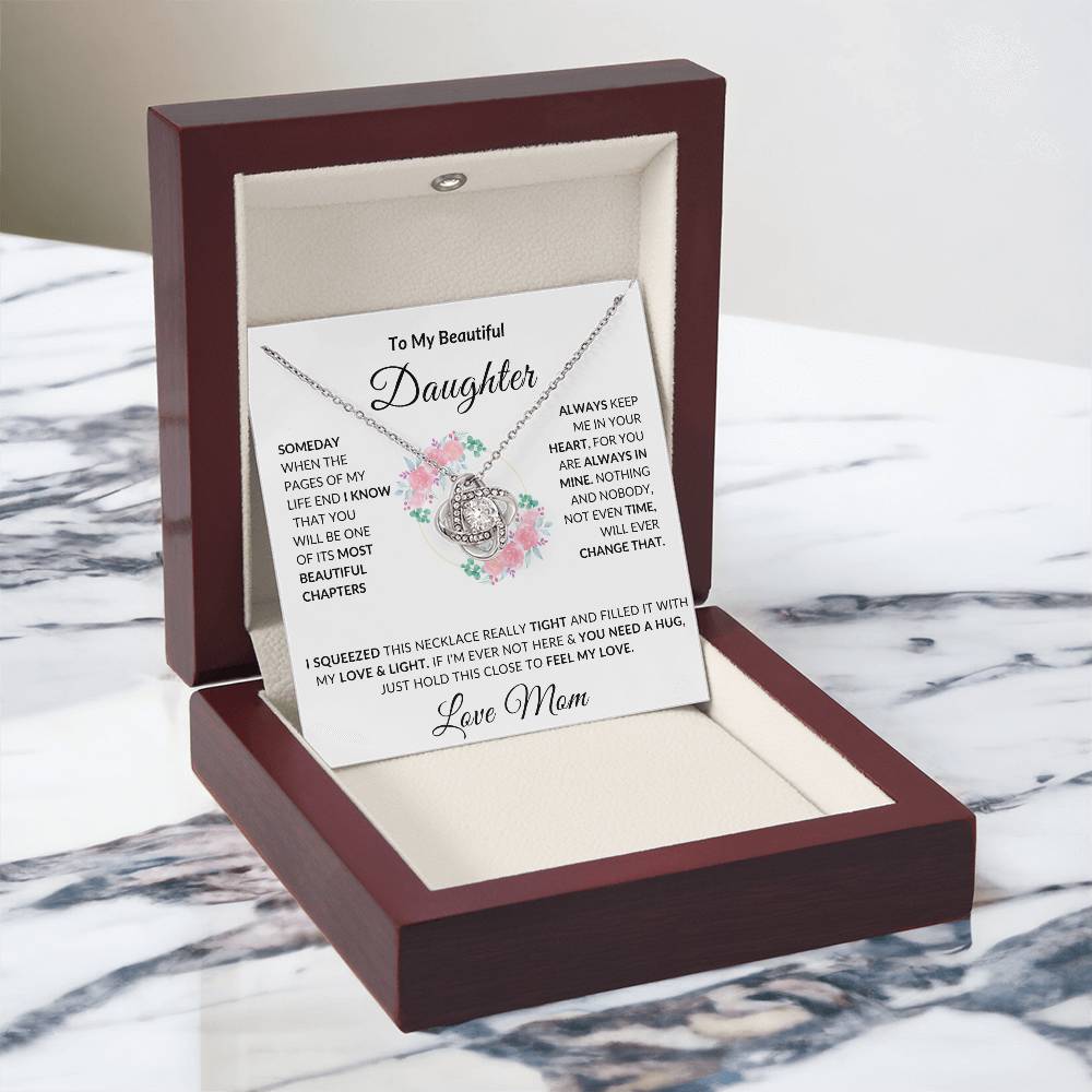 To My Beautiful Daughter Necklace from Mom | Special Gift for Daughter from Mom, Love Knot Necklace