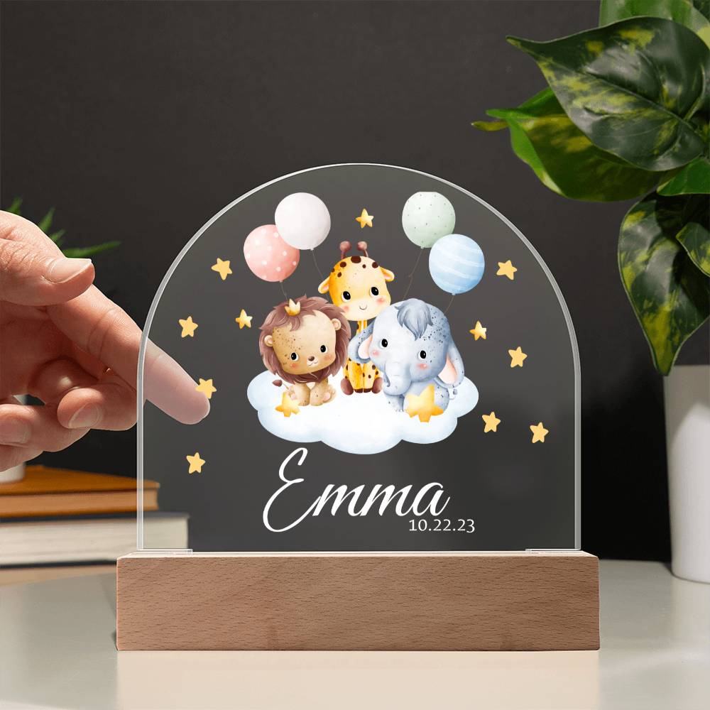 Cute Baby Animals Personalized Nightlight | Custom Name and Birth Date Baby Night Lamp, Nursery LED Lamp, Playroom Decor