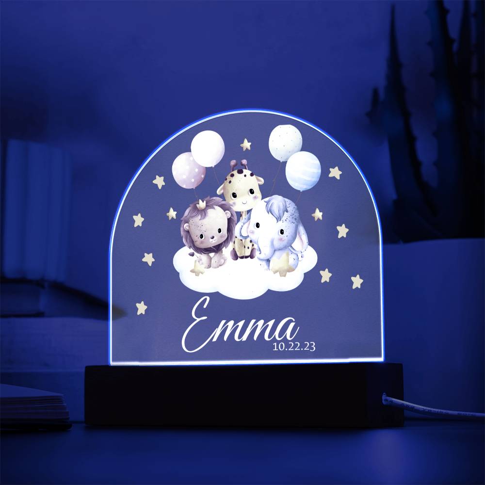 Cute Baby Animals Personalized Nightlight | Custom Name and Birth Date Baby Night Lamp, Nursery LED Lamp, Playroom Decor