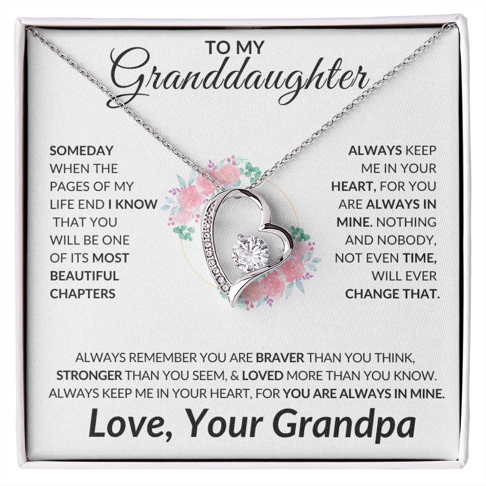 To My Granddaughter, Love Grandpa | Gift for Granddaughter from Grandpa, Unique Gift for Granddaughter, Eternal Heart Necklace