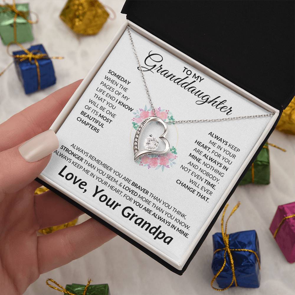 To My Granddaughter, Love Grandpa | Gift for Granddaughter from Grandpa, Unique Gift for Granddaughter, Eternal Heart Necklace