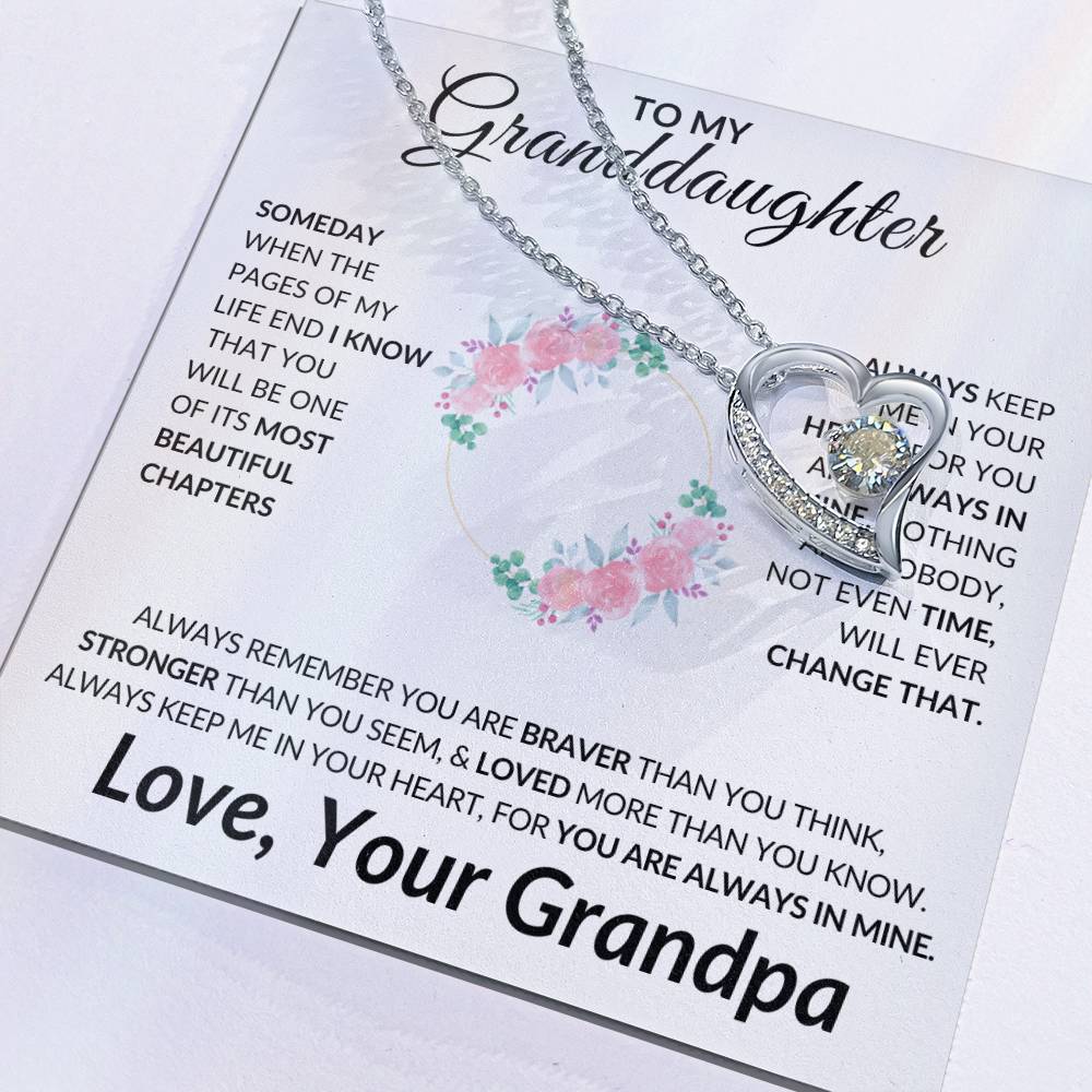To My Granddaughter, Love Grandpa | Gift for Granddaughter from Grandpa, Unique Gift for Granddaughter, Eternal Heart Necklace