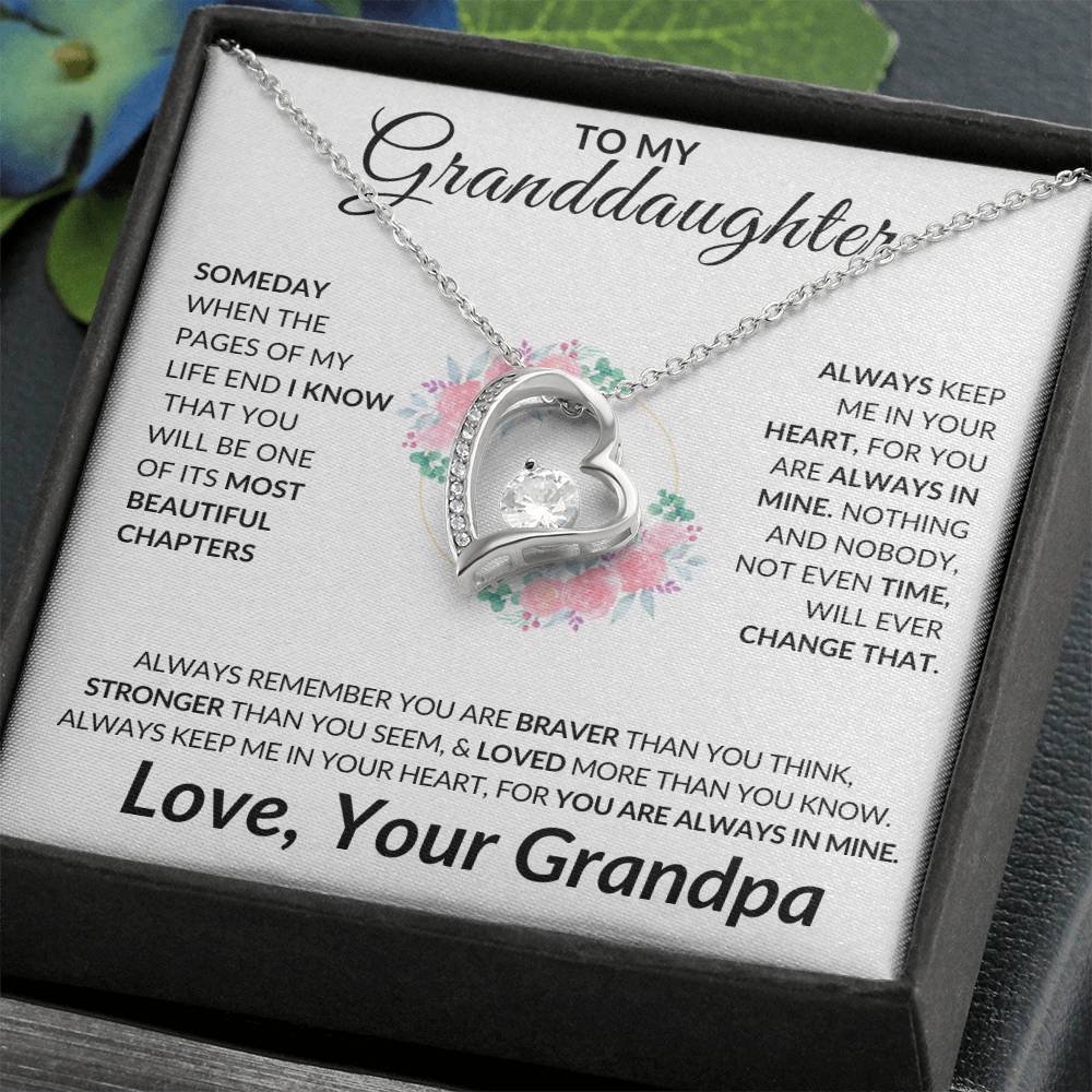 To My Granddaughter, Love Grandpa | Gift for Granddaughter from Grandpa, Unique Gift for Granddaughter, Eternal Heart Necklace