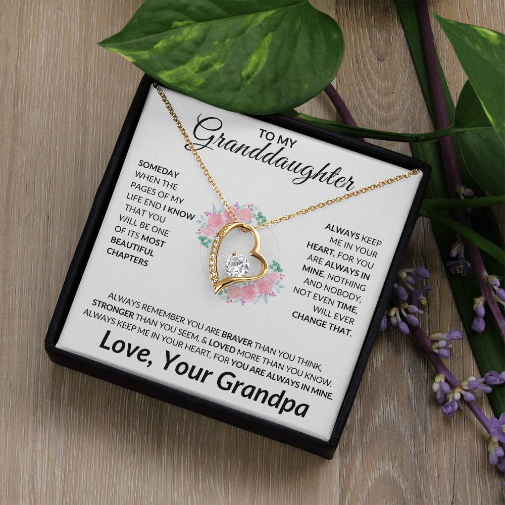 To My Granddaughter, Love Grandpa | Gift for Granddaughter from Grandpa, Unique Gift for Granddaughter, Eternal Heart Necklace