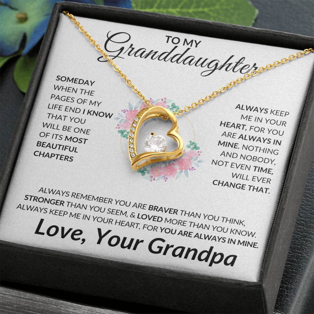 To My Granddaughter, Love Grandpa | Gift for Granddaughter from Grandpa, Unique Gift for Granddaughter, Eternal Heart Necklace