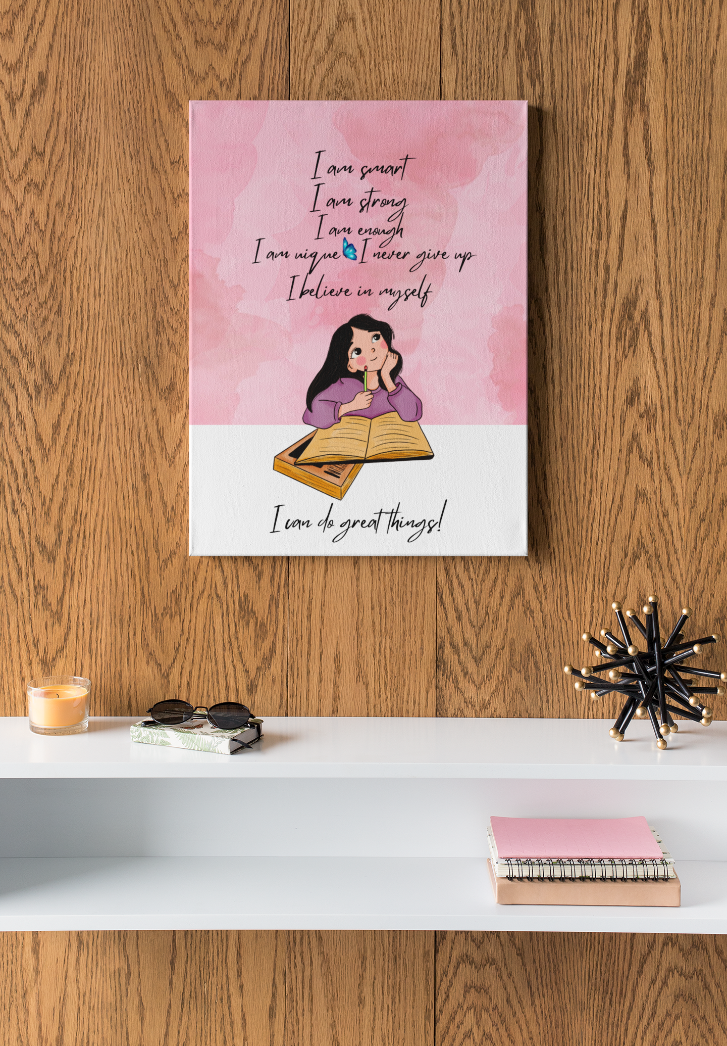 I Am Affirmations Wall Art Canvas Painting | Unique Gift for Daughter from Dad, Gift from Mom, Gift from Grandma, Gift from Grandpa