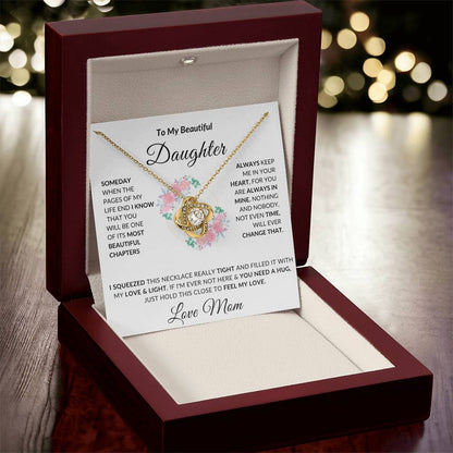 To My Beautiful Daughter Necklace from Mom | Special Gift for Daughter from Mom, Love Knot Necklace