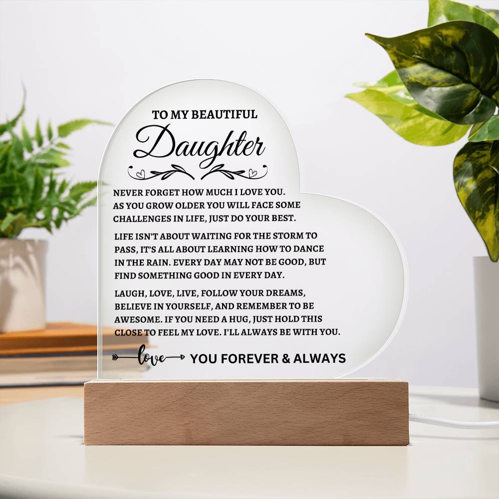 "You Forever & Always" Gift for Daughter | Perfect Gift for Daughter from Mom, Gift from Dad, Printed Heart Acrylic Plaque