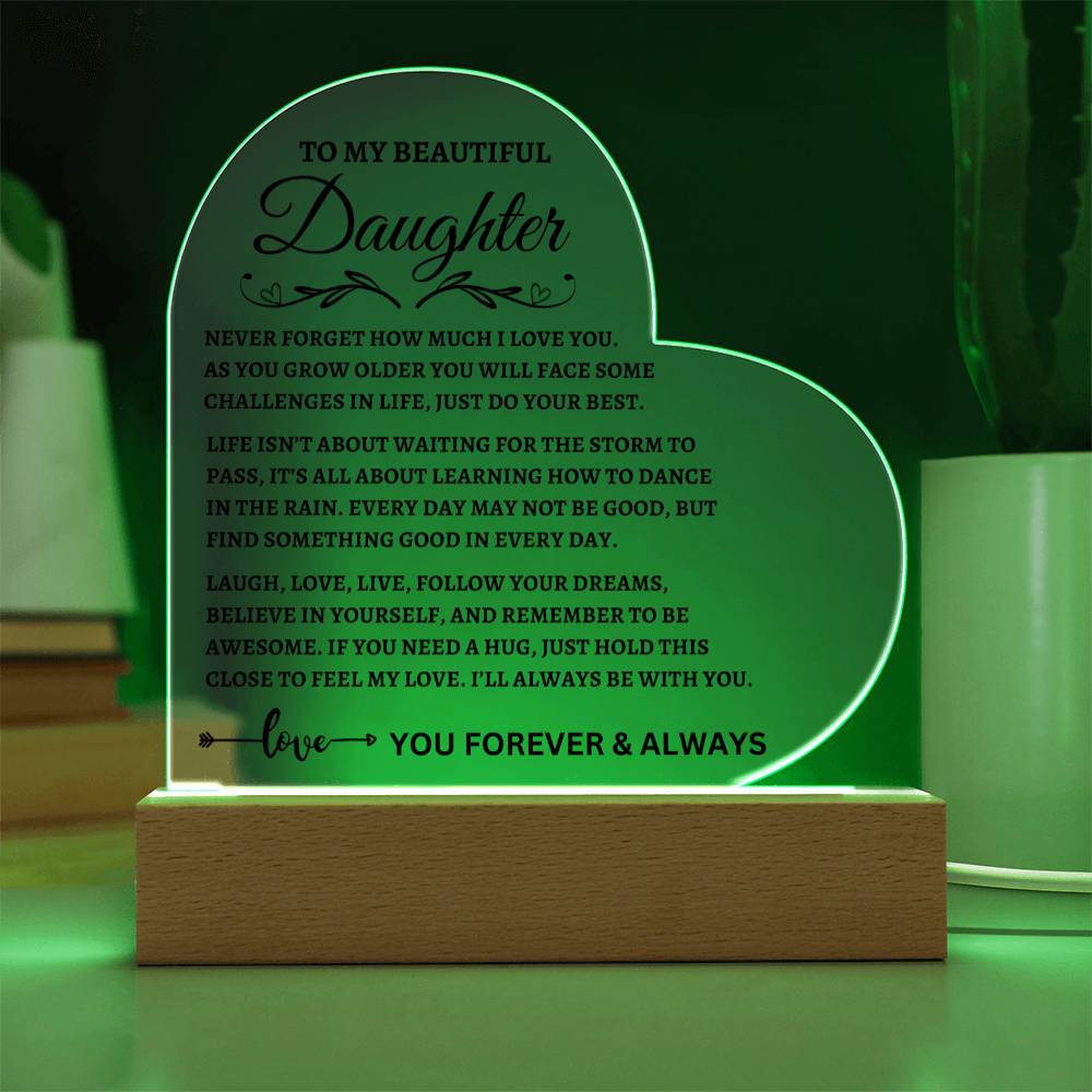 "You Forever & Always" Gift for Daughter | Perfect Gift for Daughter from Mom, Gift from Dad, Printed Heart Acrylic Plaque